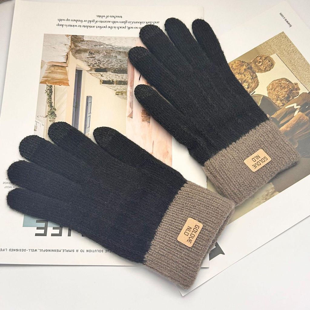 Thickened Alpaca Wool Full-Finger Gloves for Students - Cute and Warm for Cycling in Autumn and Winter