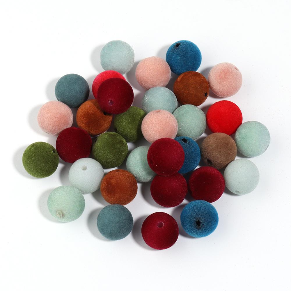 

10pcs/lot Color Flocking Felt Acrylic Beads Round Spacer Charm Bead for Earring Bracelet Necklace DIY Jewelry Making Accessories