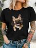 Lively Dog Graphic Print T-shirt, Short Sleeve Crew Neck Casual Top for Summer & Spring, Women's Clothing