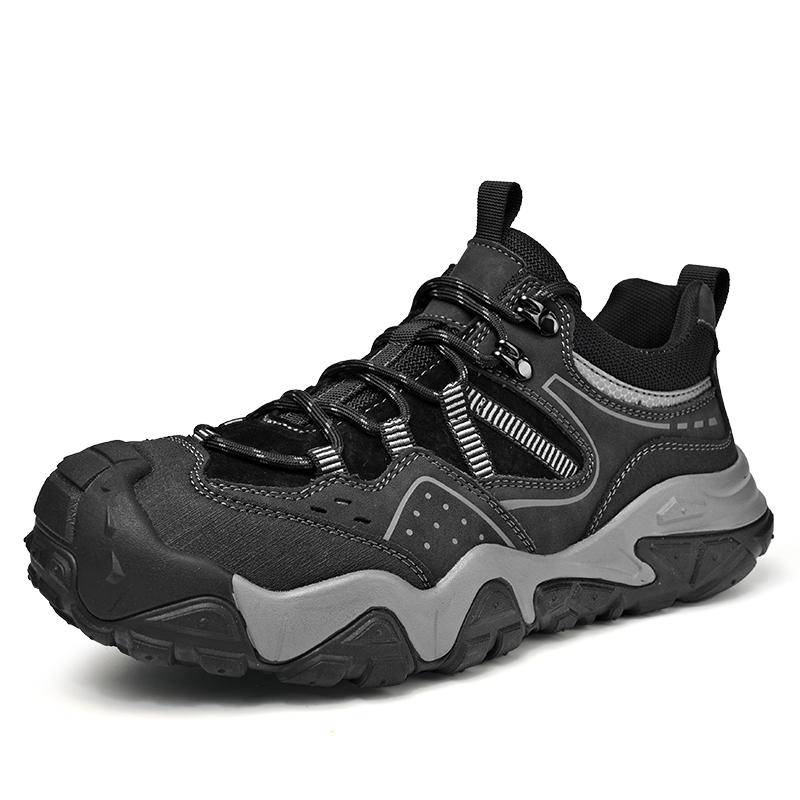 

Мужские кроссовки из натуральной кожи, уличная обувь для путешествий, повседневная обувь, нескользящая, модная, для пеших прогулок, универсальная, удобная, трекинговая обувь 46 чёрный