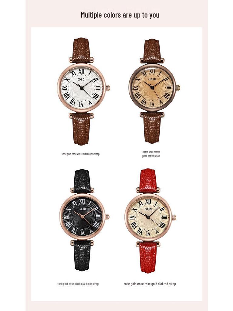Gedi Retro Women's Waterproof Quartz Watch - Small Dial, Leather Strap, Ideal for Students