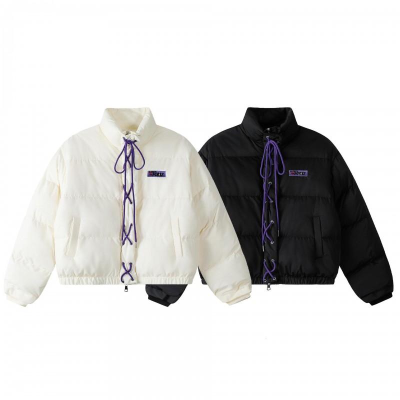 Unisex Streetwear Cotton Padded Jacket With Contrast Color Strap Detail Loose Fit Winter Coat Teens