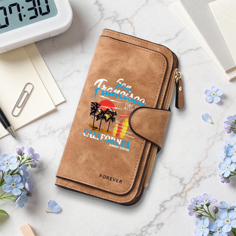 Retro San Francisco Printed Long Wallet Casual Multi Card Slot Zipper Purse 
