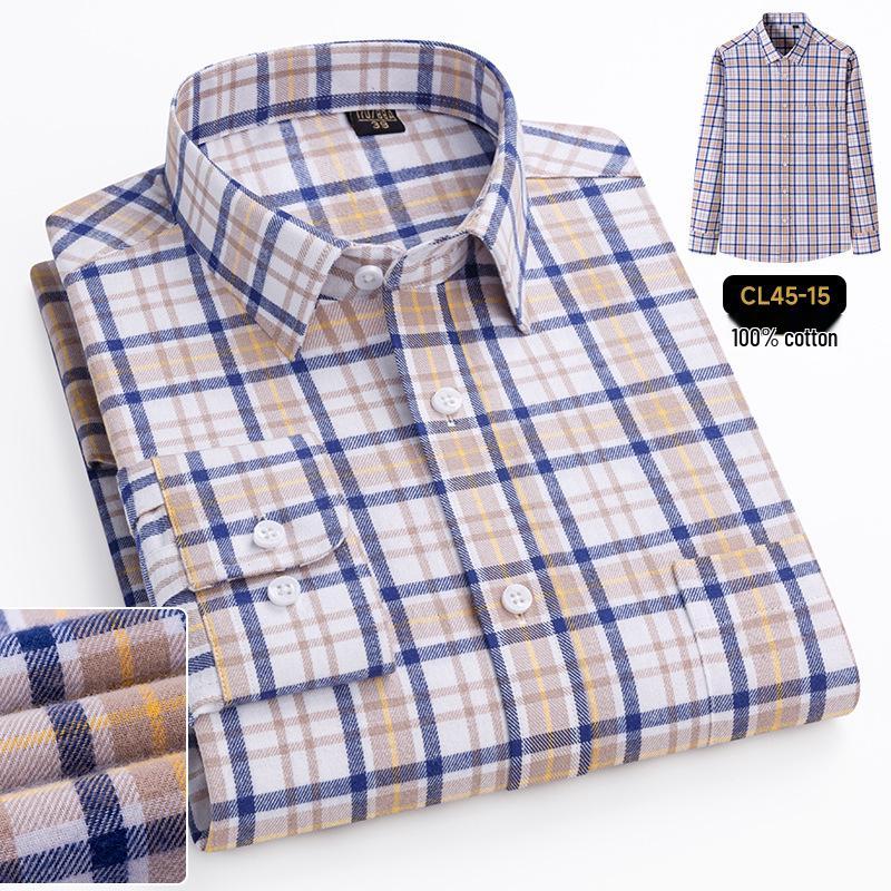 Camicia a maniche lunghe a quadri da uomo taglie forti in puro cotone (Taglie 38-46) - Abbigliamento Casual Business Autunnale