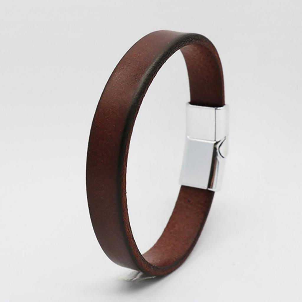 Bracciale Semplice in Pelle di Vacchetta Vintage per Uomo Versatile Creativo Fibbia Magnetica Bangles Gioiello Accessorio Tendenza Streetwear Maschile