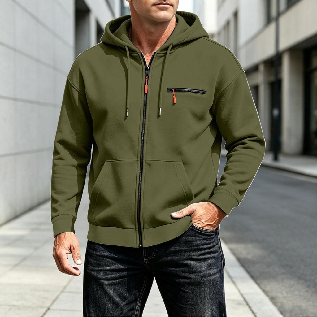 Men's Casual Zip-Up Hoodie with Large Pockets and for Outdoor Sports