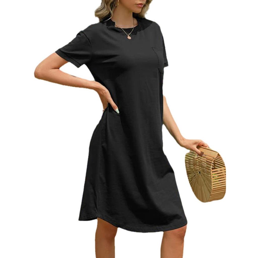 Abiti Casual da Donna alla Moda Girocollo Larghi a Maniche Corte