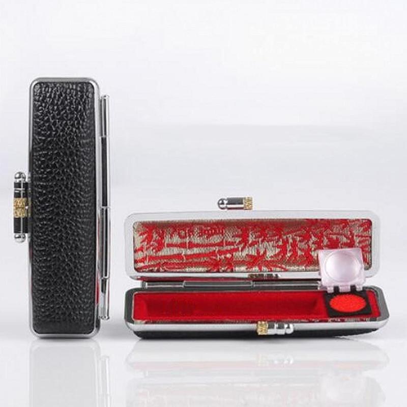 Portable Stamper Storage Box With Velvety Fabric Lining PU Leather Metal Stamper Holder For Business Document Stamping