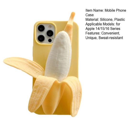 3D Banana Squeeze Phone Case for Apple 15/14/16 Pro Soft Silicone Shockproof Cover with Anti-Stress Toy Protective Case for Girls Women