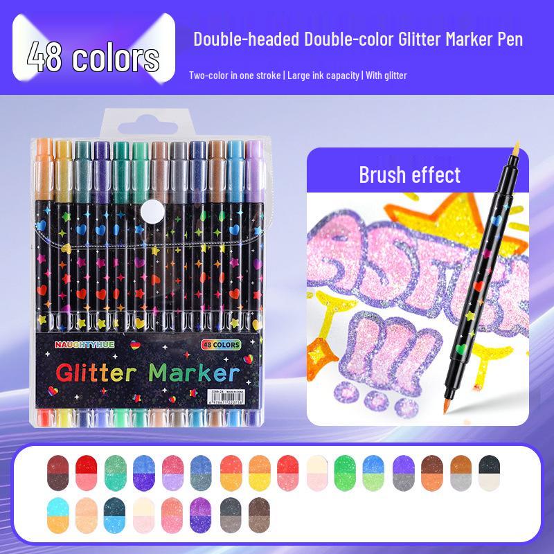 Double-Headed Glitter Marker Fluorescent Pen for Art, DIY, and Dual-Color Notes