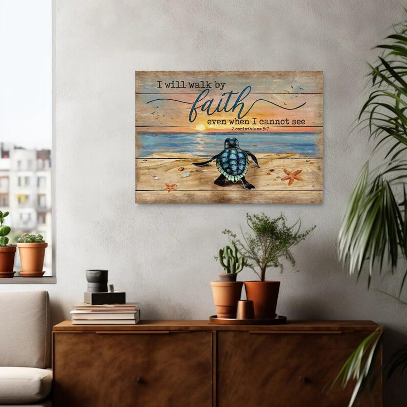 Framed - Turtle Sea Star Coast Retro Canvas Decorative Mural Poster Decorative Wall Art - Including Hanging Hardware