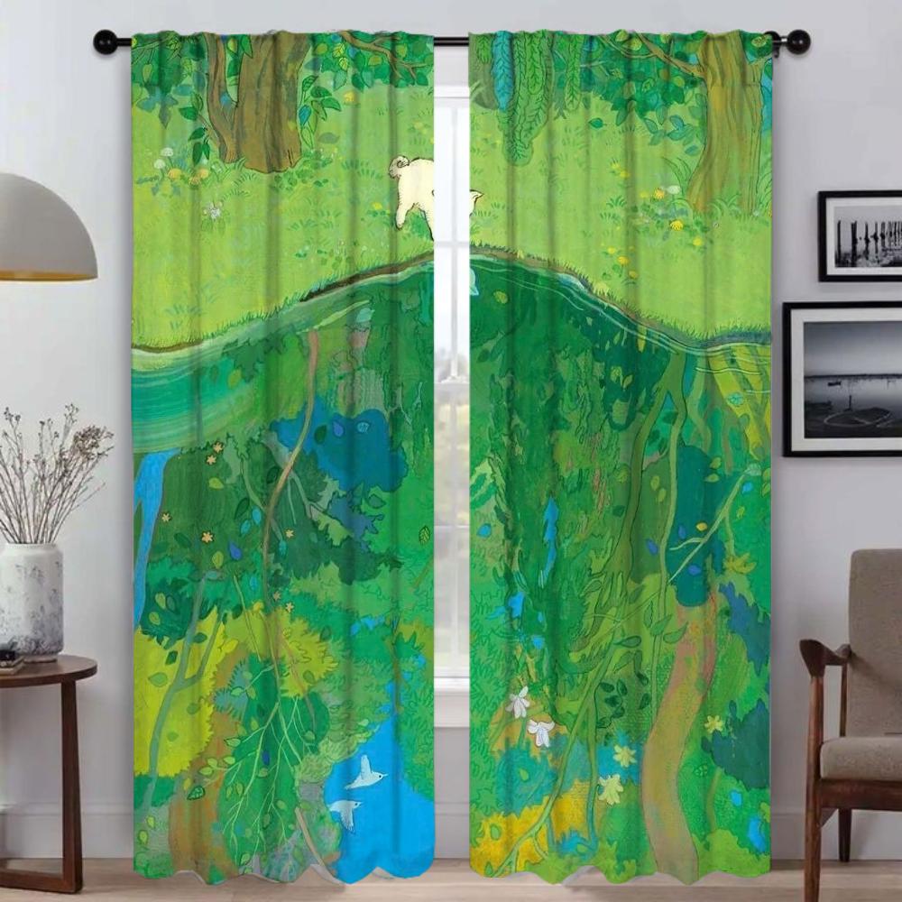 Spring Coming Blackout Curtains for Living Room Partition Home Interior Curtains 2 Pieces Window Curtain Shades Kitchen Elegant
