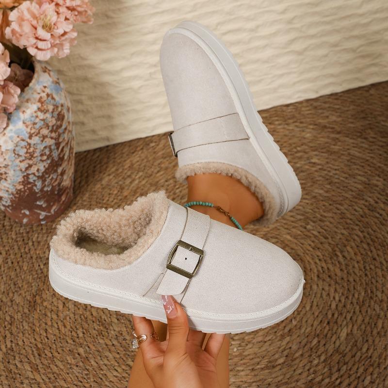 Autumn New Velvet Bag Head Rear Empty Cotton Shoes Women's Warm Belt Buckle Thick-soled Snow Boots