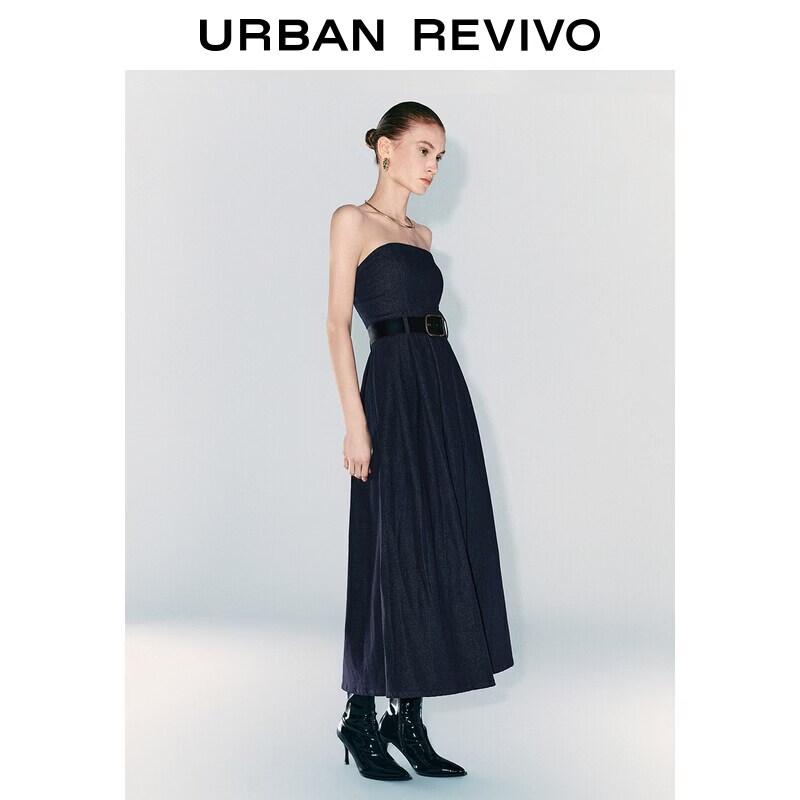 

UR2026 Women s Retro Strapless Denim A-Line Dress M