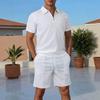 Men's Two-Piece Set: Half Placket Shirt & Drawstring Shorts