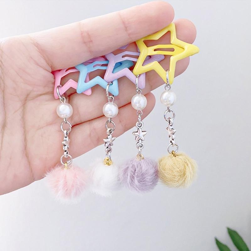Kleiner Stern Haarspange für Mädchen Retro Haarspange Accessoire Pelziger Ball Anhänger Haarspange