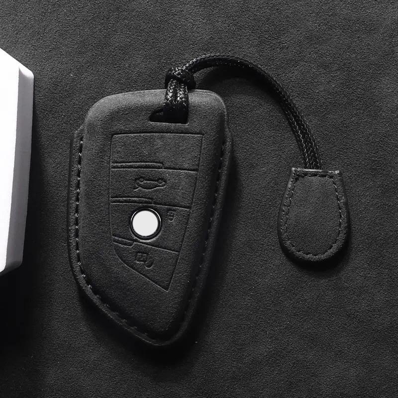 Suede Faux Leather Car Key Case Cover For BMW X1 X3 X5 X6 X7 1 3 5 6 7 Series G20 G30 G11 F15 F16 F20 G01 G02 Keychain Protector