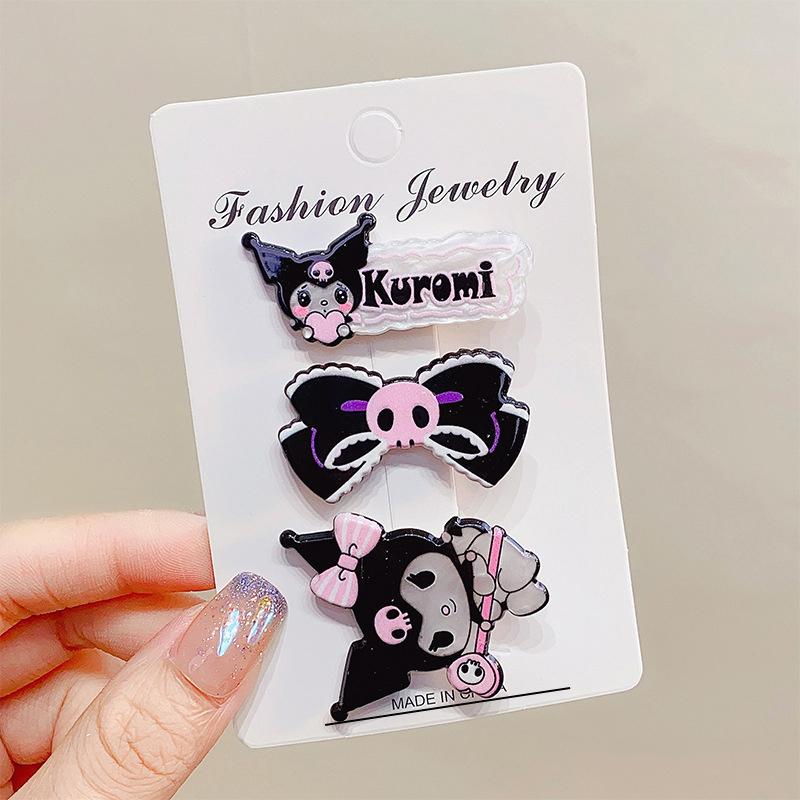 

3Pcs Lovely Cartoon Hairpins Kawaii Kuromi Cinnamoroll Hair Clip Side Bang Clips For Girls Cute Hair Accessories