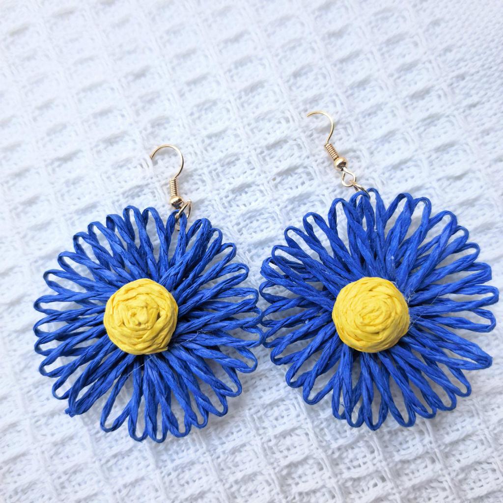Bohemian Raffia Woven Flower Earrings & Brooches