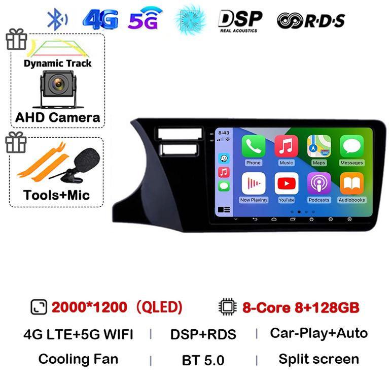 Android 14 Carplay Auto For Fit Honda City 2014 2015 2016 2017 Multimedia Stereo Car Radio DVD Video Player Navi Head Unit Audio