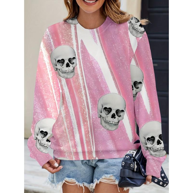 Womens Casual Hoodie With 3D Halloween Print Round Neck Lightweight Breathable Fabric