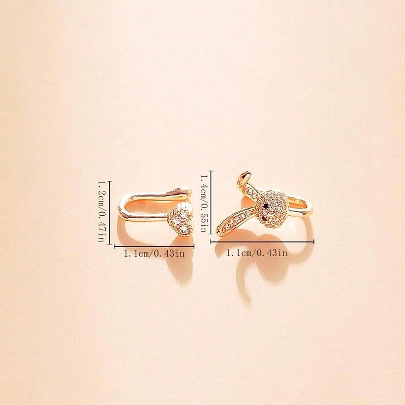 2PCs/Set Gold Silver Cartoon Rabbit Heart Fake Nose Ring Hollow Butterfly Heart U-shaped Nose Clip Body Jewelry