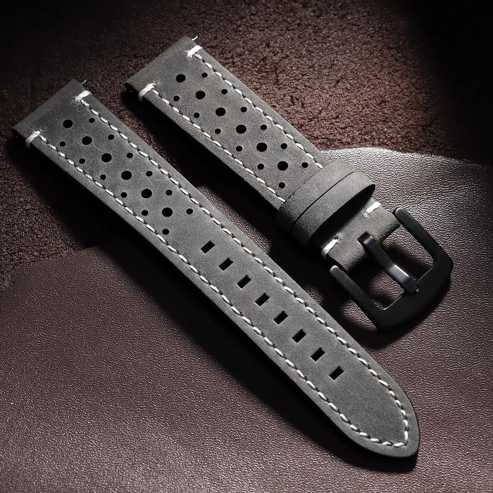18/19/20/21/22/24mm Cowhide Watch Bands Vintage Racing Leather Watch Strap for Seiko Quick Release Breathable Porous Watchband