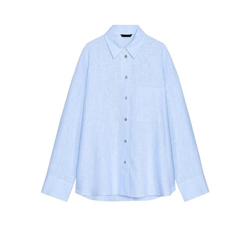 Spring New Women's Clothing French Linen Blend Loose Minimalist Long Sleeve Lapel Shirt Tops 2374734