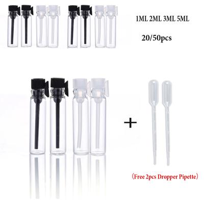 20/50 piezas 1/2/3 ml Vacío Transparente Vidrio Perfume Viales de Muestra Pequeños Botella de Perfume Tubo de Ensayo de Fragancia Líquida de Laboratorio Botella de Prueba