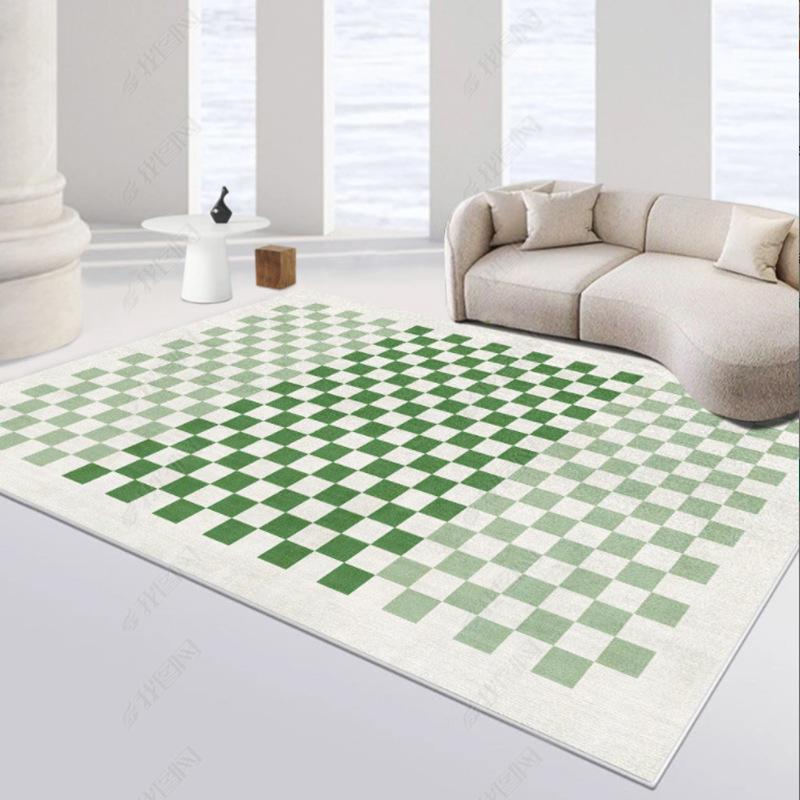 Checkerboard Plaid Living Room Carpet - Light Luxury, Large Area, Sound Insulating, Retro Style