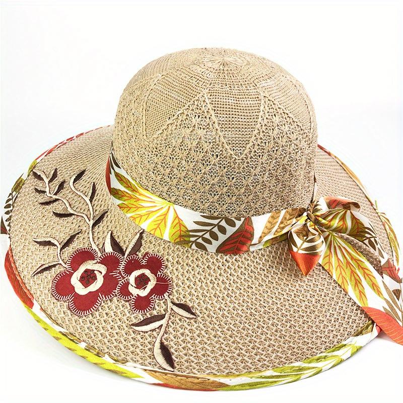 Women'S Wide Brim Straw Sun Hat with Floral Design - Breathable, Protection, Elegant Beach Cap for Summer, Beach Ha