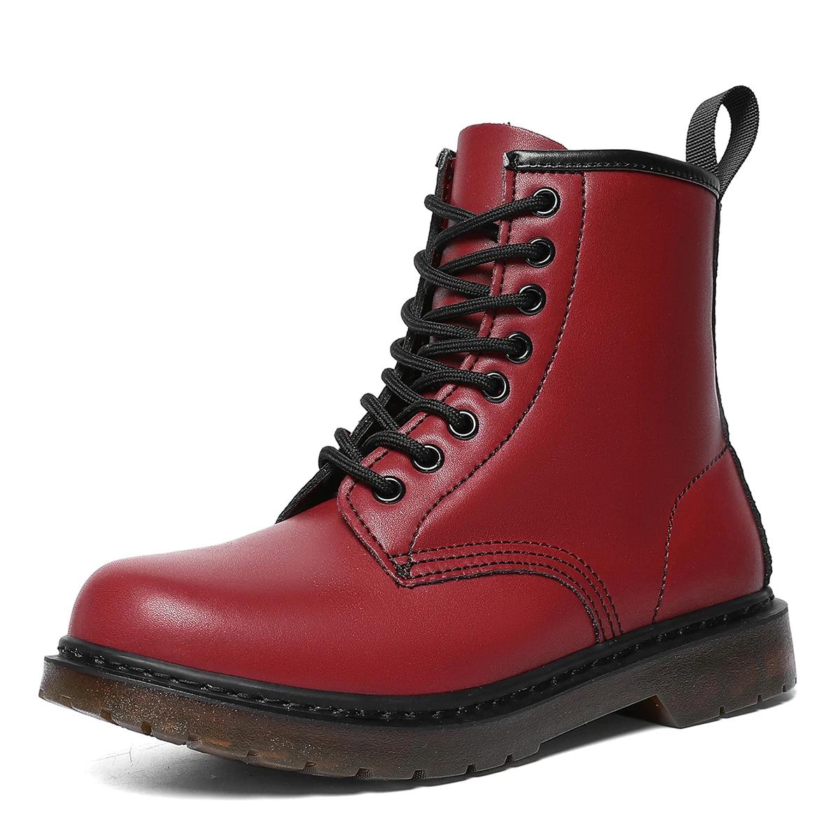 

Кожаные женские ботильоны в британском стиле, повседневная обувь для активного отдыха, дизайнерские рабочие ботинки, классические женские мотоциклетные ботинки 38 красный