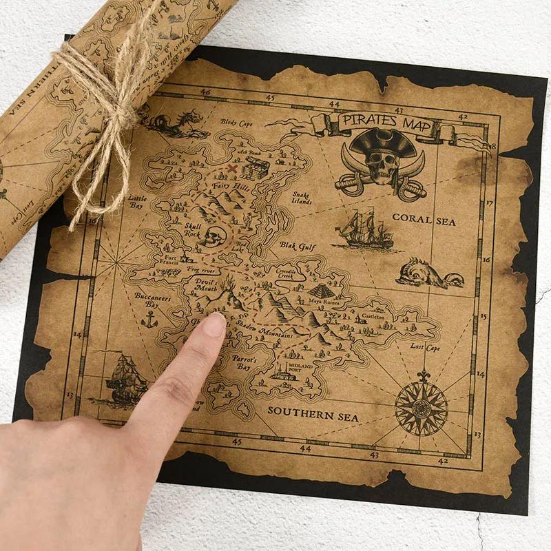 Mappa del Mar dei Caraibi Avventura Pirata Classica Vintage Vecchia Mappa del Mondo del Tesoro Decorazioni per Festa di Halloween Pirata Forniture Regalo per Bambini