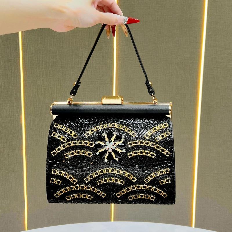 Evening Party Bag - Shiny Diamond-studded Shoulder Bag with A Slanted Strap, Elegant Evening Dress Bag