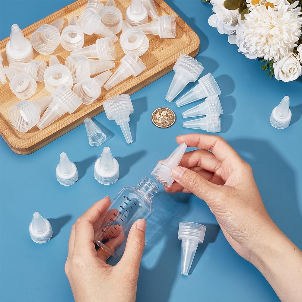 OLYCRAFT 48Pcs Squeeze Bottle Caps 18/20/24/28mm White Squeeze Bottle Cap Replacement Plastic Bottle Squeeze Heads Plastic Twist Bottle Caps for