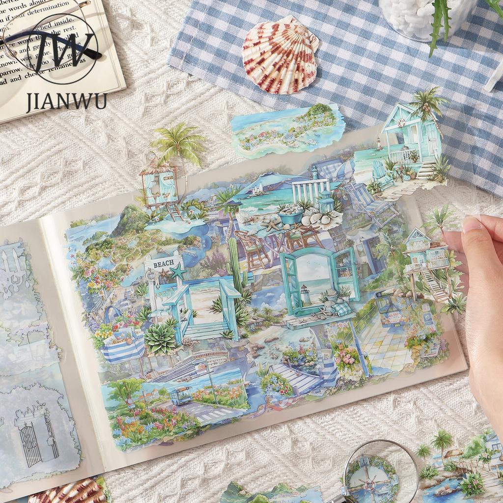 JIANWU Four Times Scenery Series Vintage Plant Tree Landscape Material Collage PET Sticker Creative DIY Journal Stationery