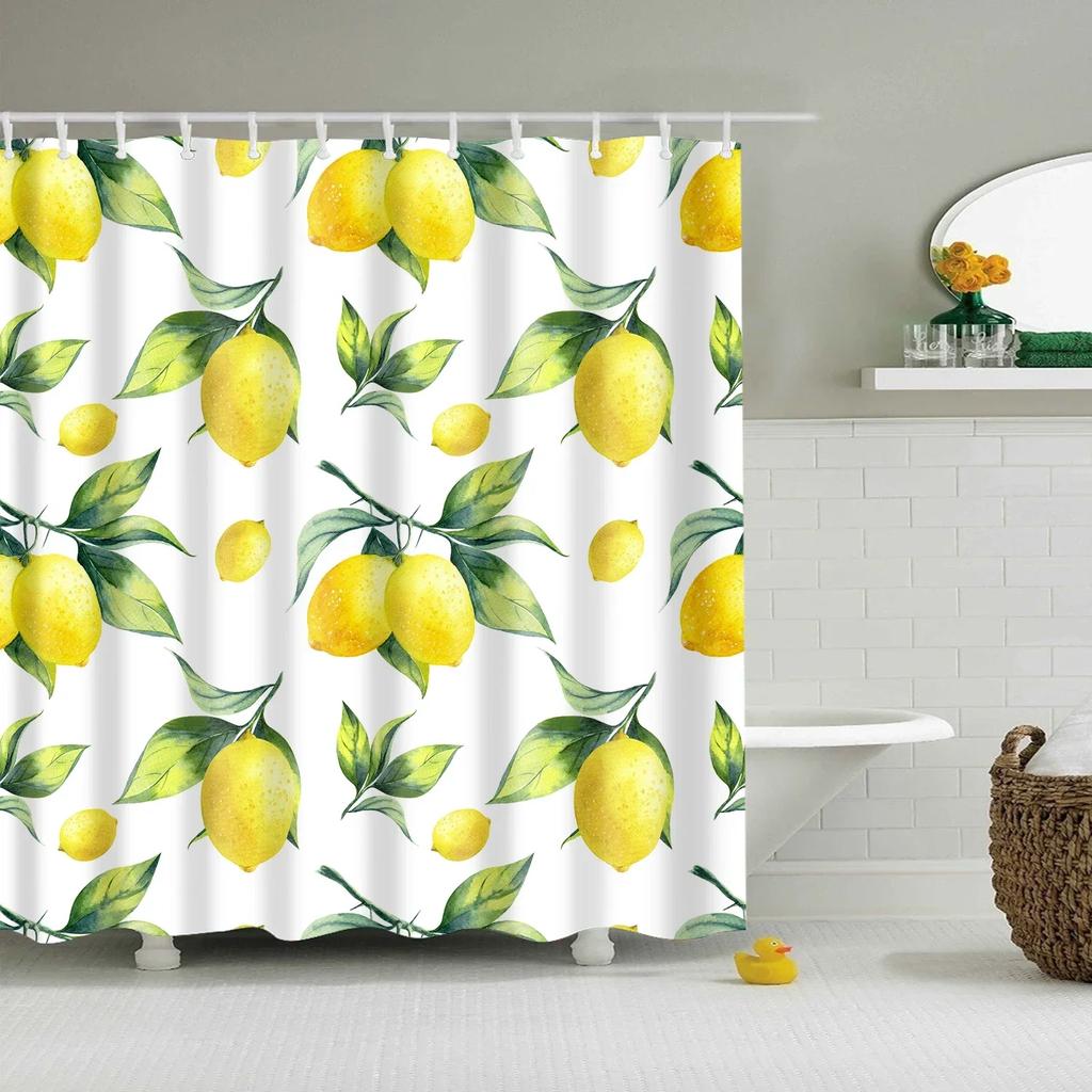 Tropical Green Plant Palm Leaves Bathroom Accessories Set Shower Curtain Bathroom Curtains Waterproof Polyester with Hooks