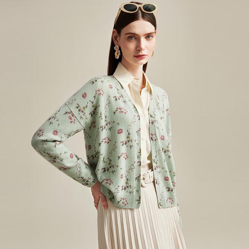 Women's Pure Cashmere V-Neck Printed Cardigan