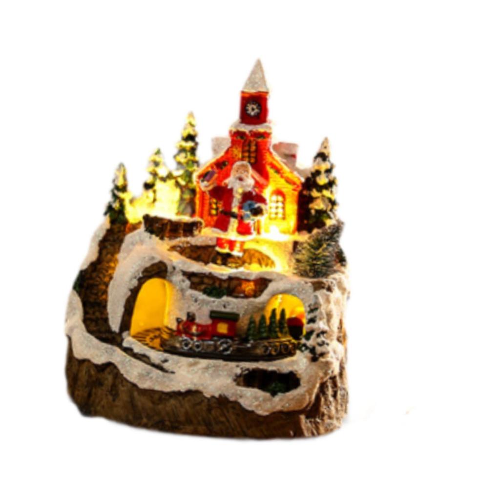 Christmas Village House with LED Lights and Music, Resin Building Figurine for