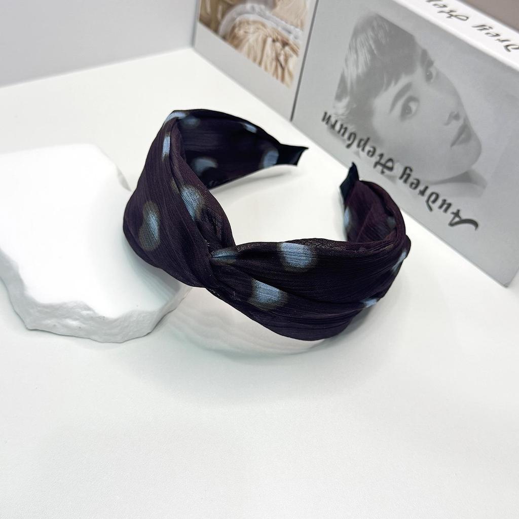 Women's Wide Mesh Polka Dot Bow Headband - Korean Retro Style Fabric Hair Accessory
