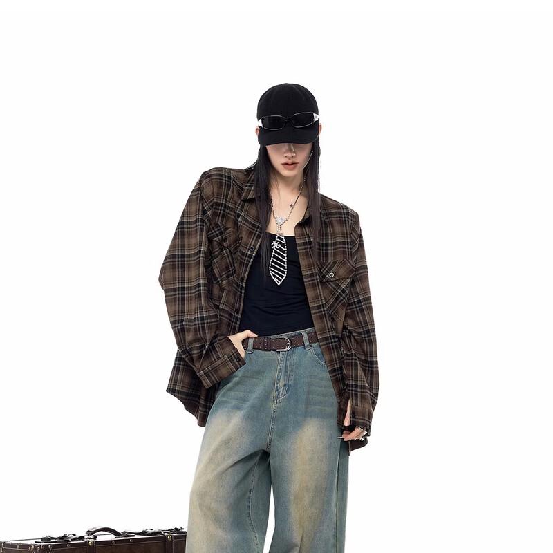 Женская американская ретро клетчатая рубашка-куртка ICH MODE L