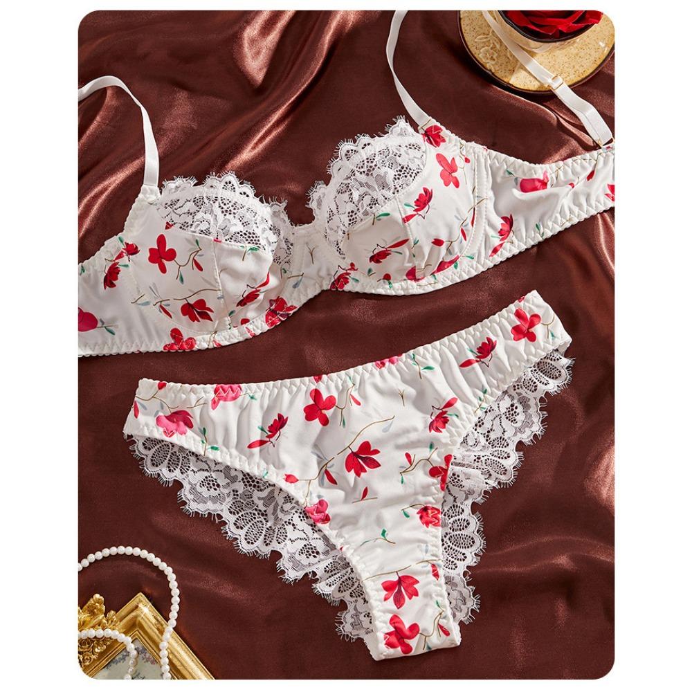 New Japanese Sweet Floral Bra Set Cute Girl Small Chest Lace Lace Gathering Tube Top Underwear