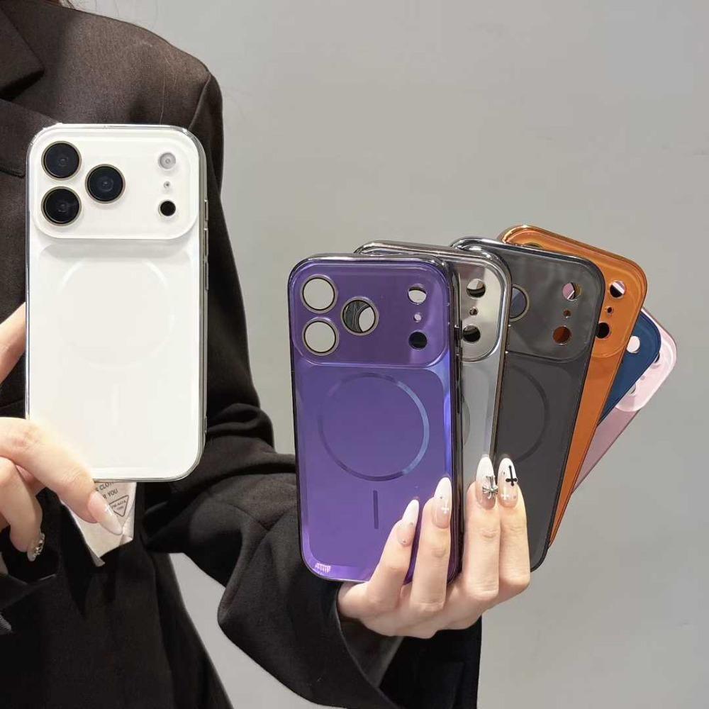 Luxury Matte Plating For Magsafe Magnetic Laser Camera Case for iPhone 17 Pro Max 16 15 14 13 Wireless Charging Protection Cover
