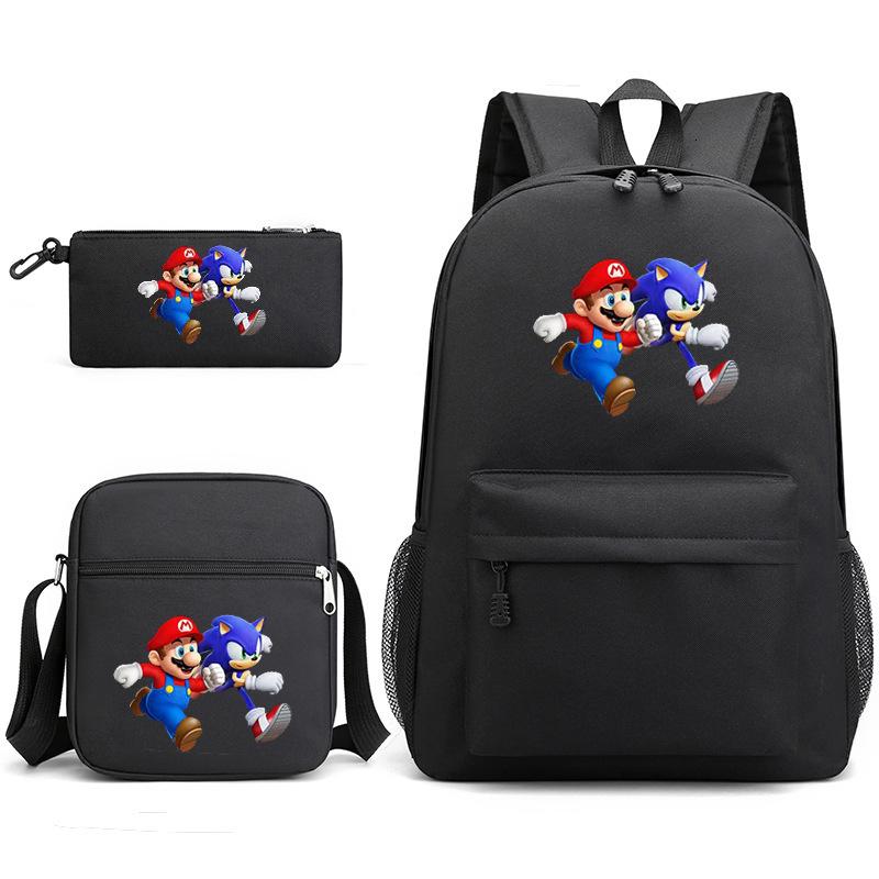 Backpack Sonic Student School Bag Cartoon Backpack Shoulder Bag Pencil Case Three-Piece Set