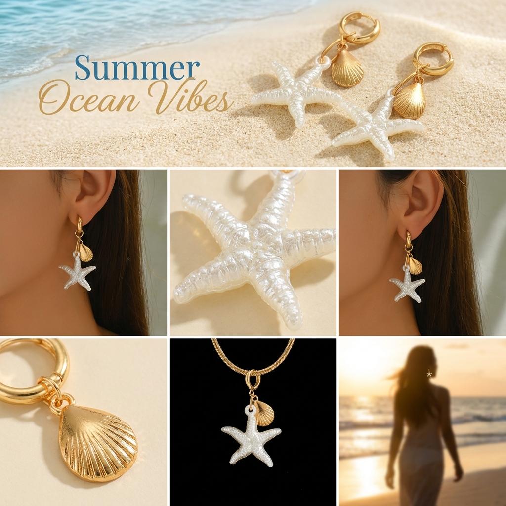 Boho Starfish Dangle Earrings for Women Gold Color Starfish Shell Metal Earring Summer Beach Party Vacation Charm Jewelry Gifts