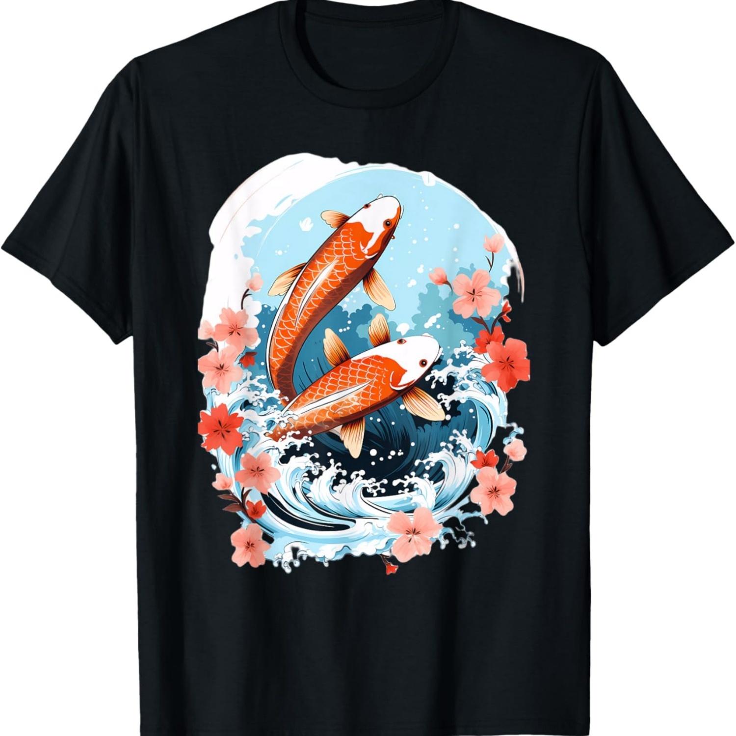 Koi Carp Ying Yang Nishikigoi Fish Cherry Blossom T-Shirt(26) S чёрный