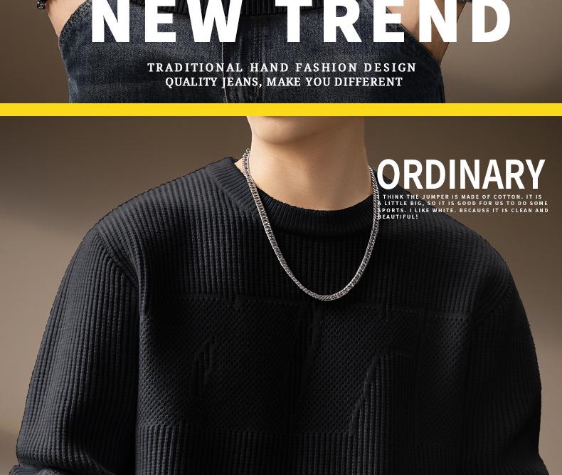 Men's Plus Size Retro Textured Sweater - Thickened Round Neck Pullover for Autumn/Winter