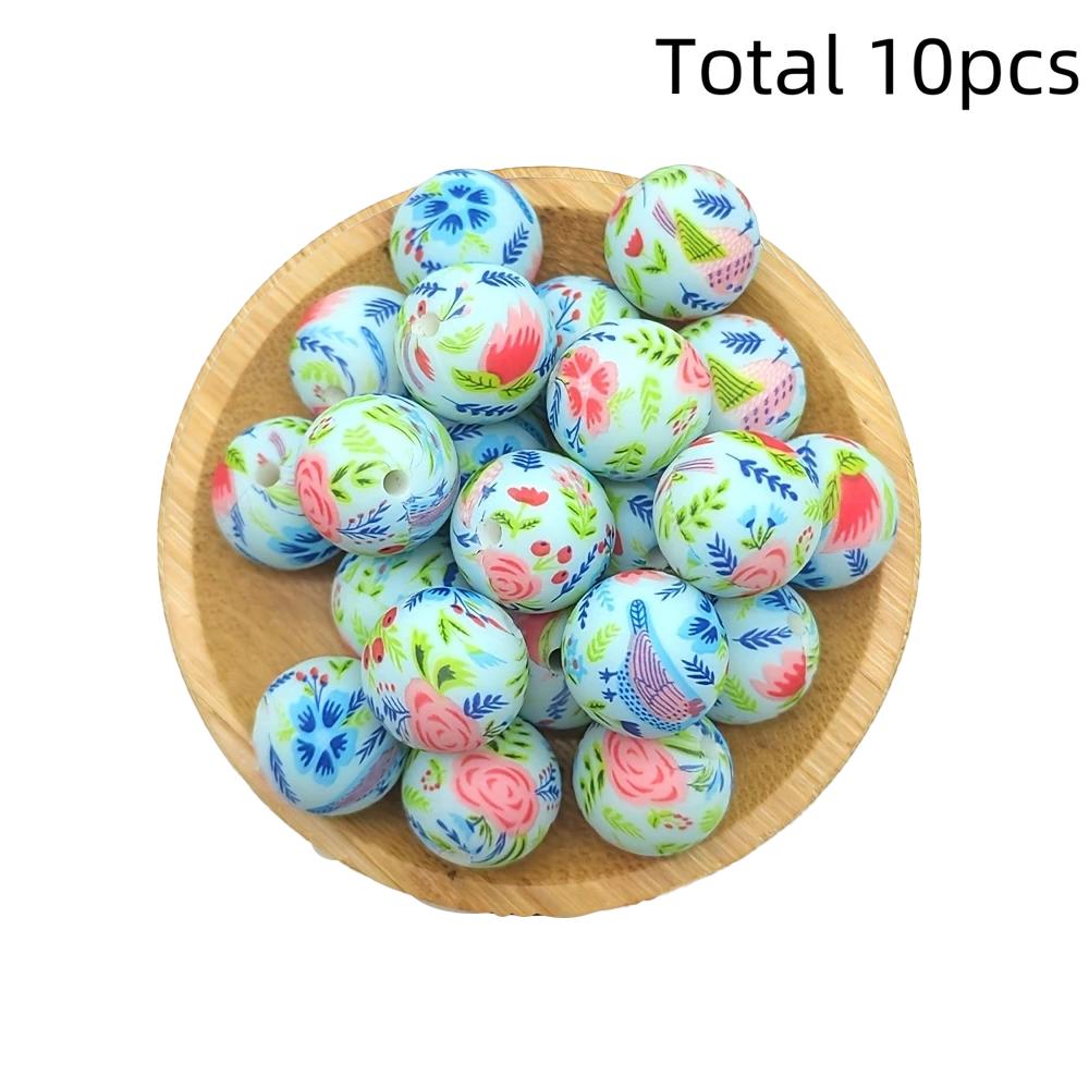 10/10pcs 15mm silicone beads with various styles of printed patterns, perfect DIY bead handmade accessories, fashionable jewelry