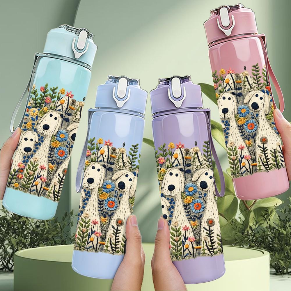 1PC Husky Dog Winter Forest Art Print 750ml Color Plastic Sports Water Bottle Leakproof Flip Straw Lid Suitable for Sports Office Home Use