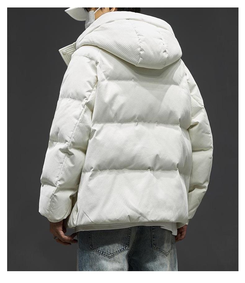 Men's High-End White Duck Down Jacket - Thick, Warm, Loose Fit with Hood